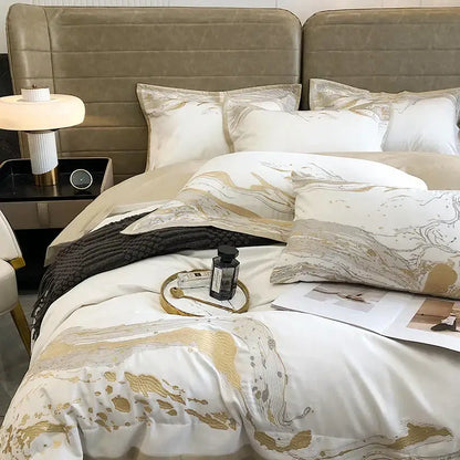 White and gold marble egyptian cotton luxury bedding set bedroom