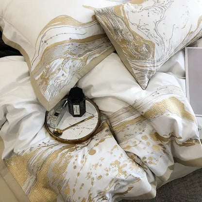 White and gold marble egyptian cotton luxury bedding set bedroom