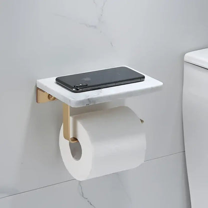 White and gold marble toilet paper holder bathroom shelf