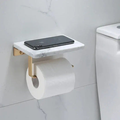 White and gold marble toilet paper holder bathroom shelf