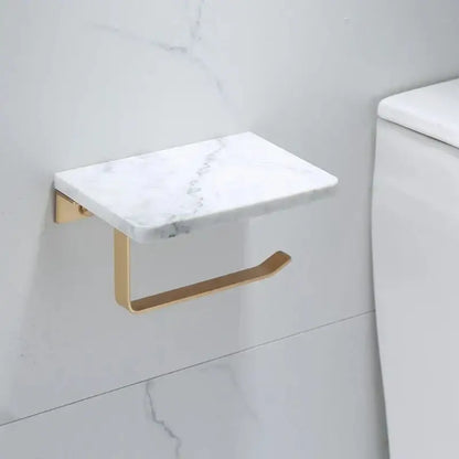 White and gold marble toilet paper holder bathroom shelf
