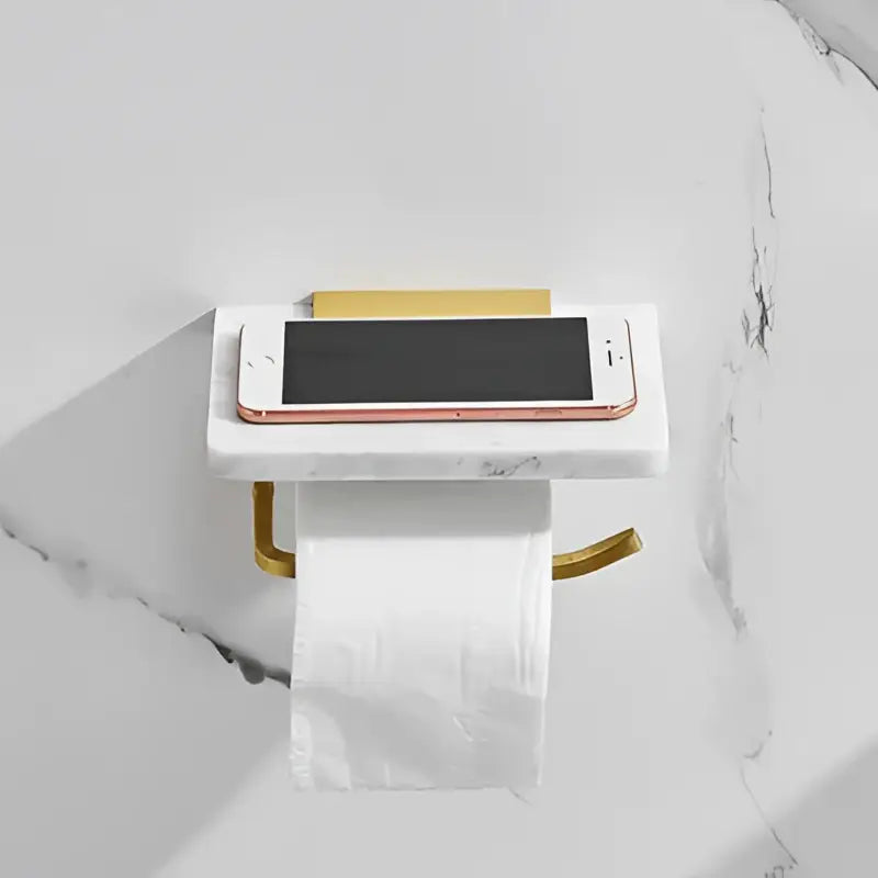 White and gold marble toilet paper holder bathroom shelf