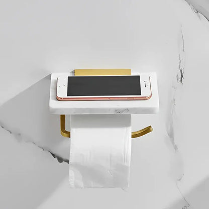 White and gold marble toilet paper holder bathroom shelf