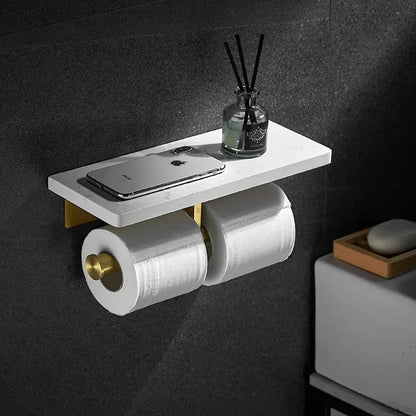 White and gold marble toilet paper holder bathroom shelf