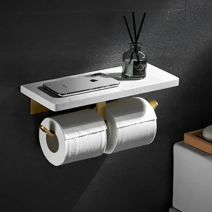White and gold marble toilet paper holder bathroom shelf