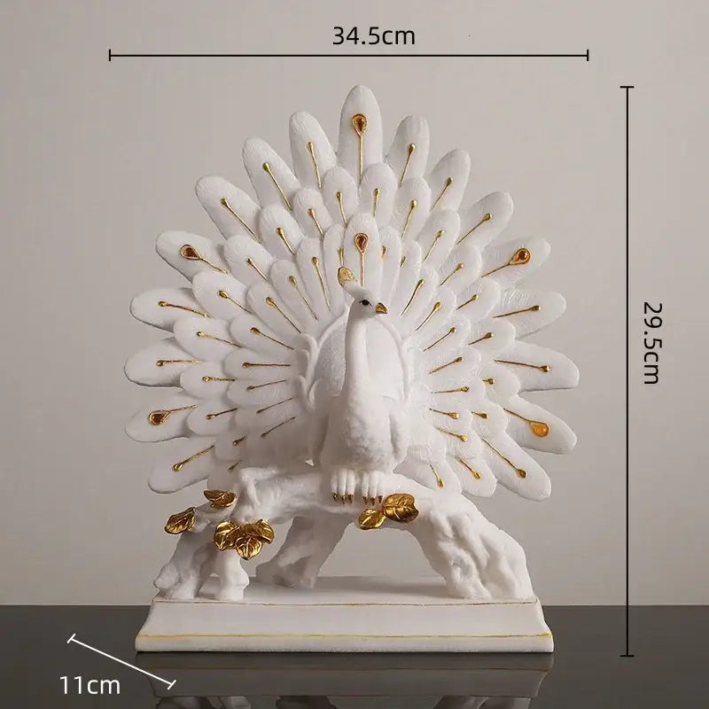 White and gold peacock sculpture living room home decor ornament