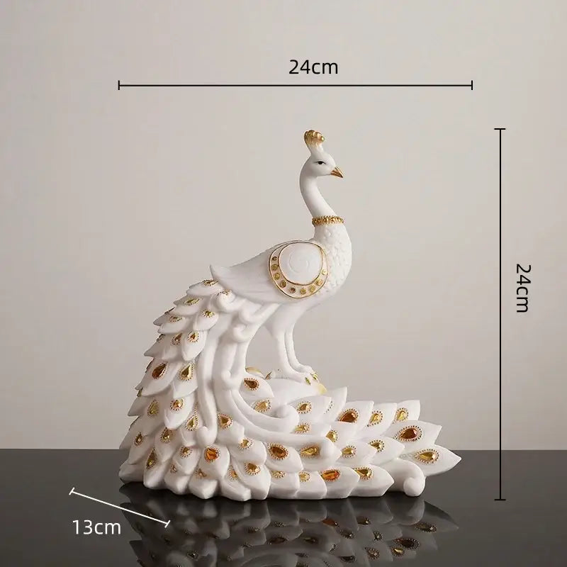 White and gold peacock sculpture living room home decor ornament