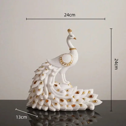 White and gold peacock sculpture living room home decor ornament