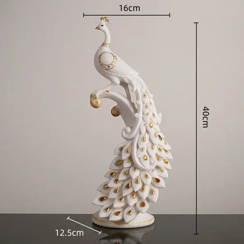 White and gold peacock sculpture living room home decor ornament