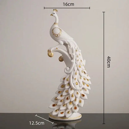 White and gold peacock sculpture living room home decor ornament