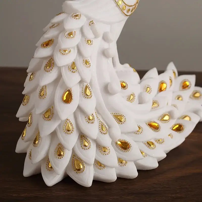 White and gold peacock sculpture living room home decor ornament
