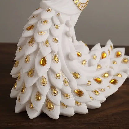 White and gold peacock sculpture living room home decor ornament
