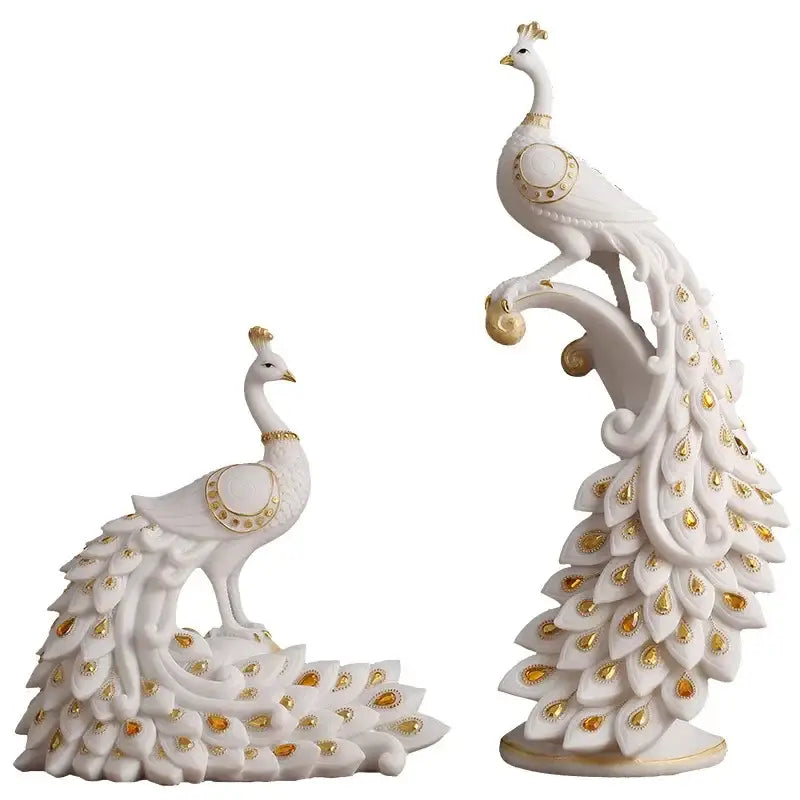 White and gold peacock sculpture living room home decor ornament