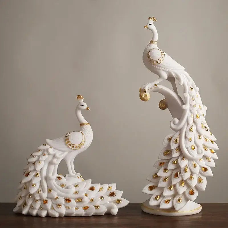 White and gold peacock sculpture living room home decor ornament