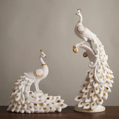 White and gold peacock sculpture living room home decor ornament