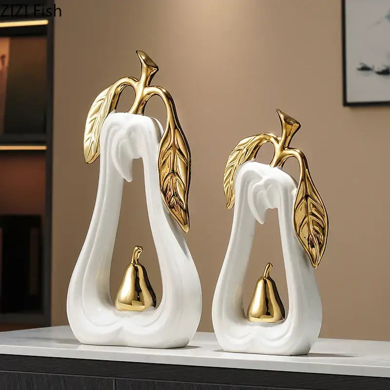 White and gold pear ceramic desk ornament living room decor