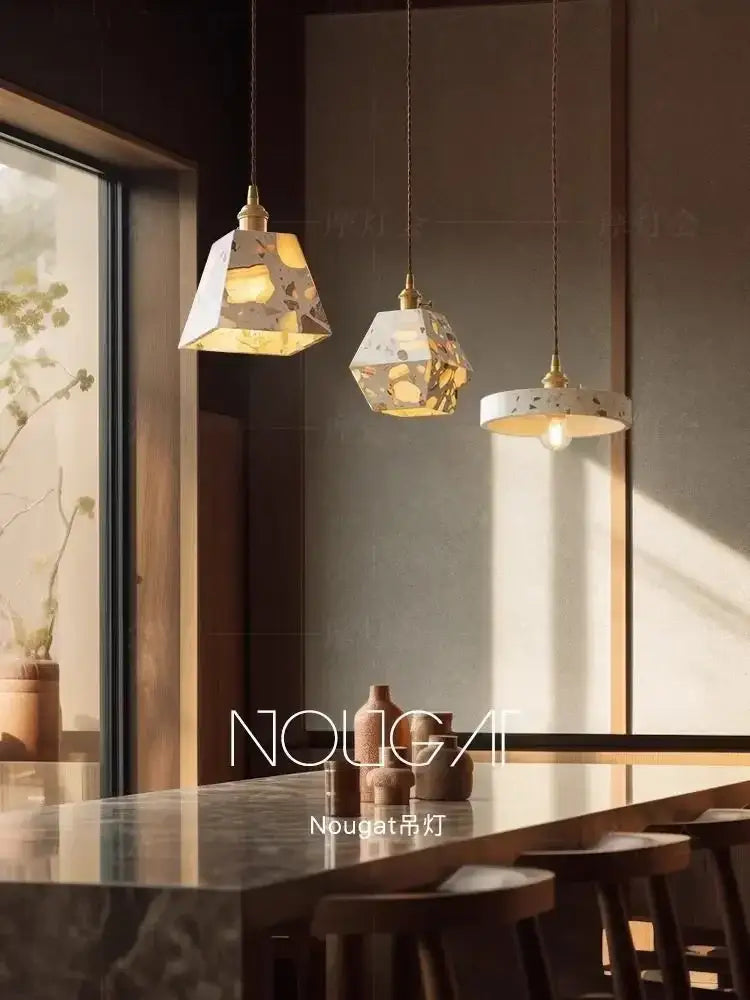 White and gold terrazzo cement marble chandelier for dining room