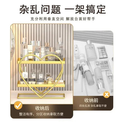 White and golden makeup organizer heart two tier shelf bedroom