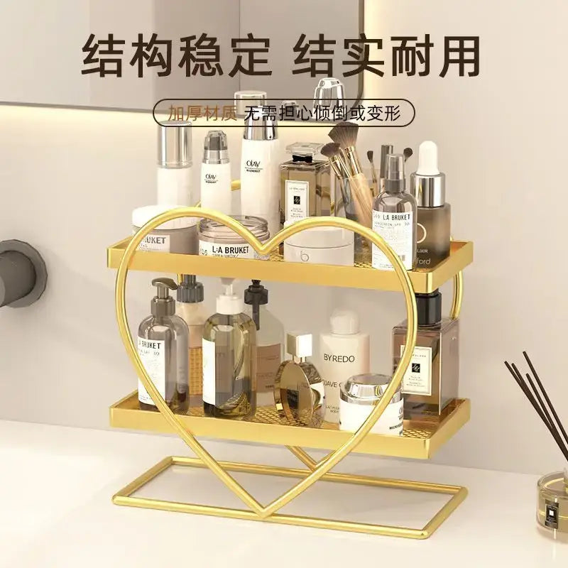 White and golden makeup organizer heart two tier shelf bedroom