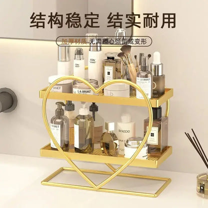 White and golden makeup organizer heart two tier shelf bedroom