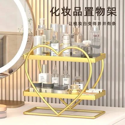 White and golden makeup organizer heart two tier shelf bedroom