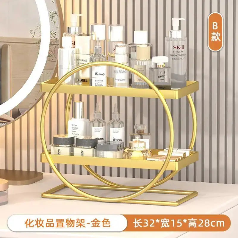 White and golden makeup organizer heart two tier shelf bedroom