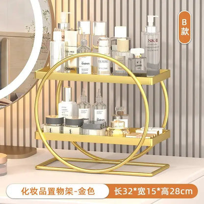 White and golden makeup organizer heart two tier shelf bedroom