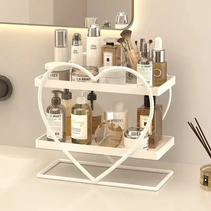 White and golden makeup organizer heart two tier shelf bedroom