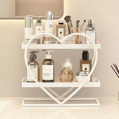 White and golden makeup organizer heart two tier shelf bedroom