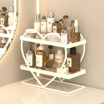White and golden makeup organizer heart two tier shelf bedroom