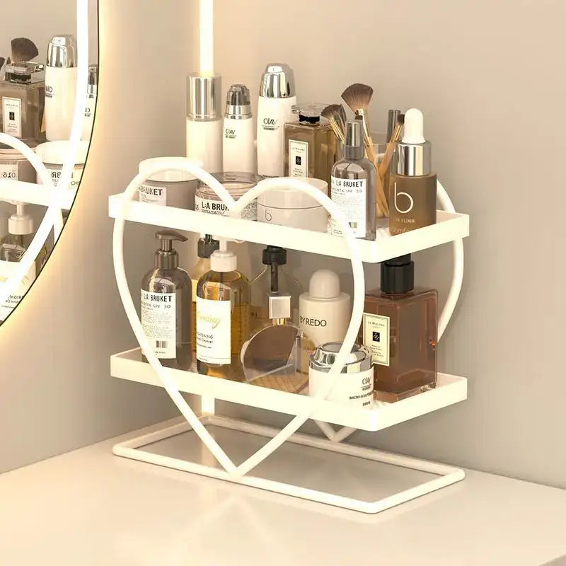 White and golden makeup organizer heart two tier shelf bedroom