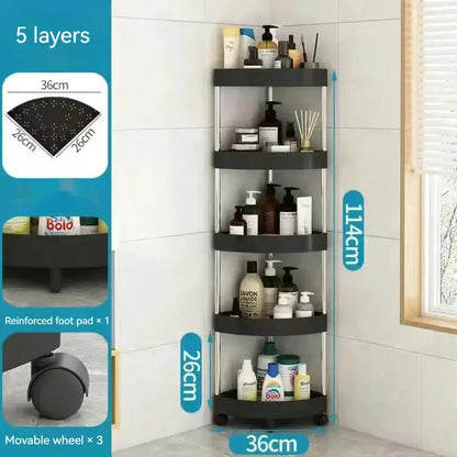 White and gray 5-tier rolling cart storage rack for kitchen organizing