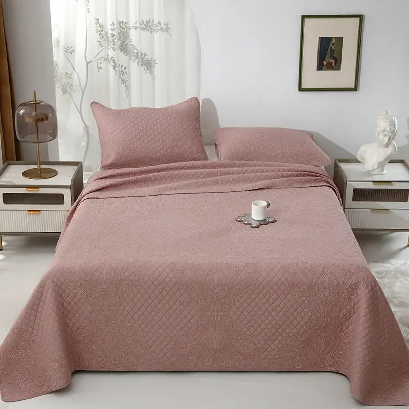 White and gray blue cotton quilted embroidered bedspread set bedroom