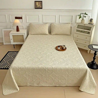 White and gray blue cotton quilted embroidered bedspread set bedroom