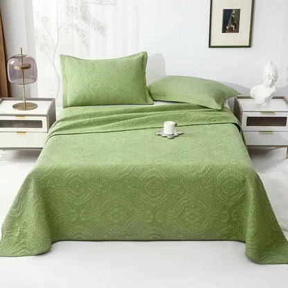 White and gray blue cotton quilted embroidered bedspread set bedroom