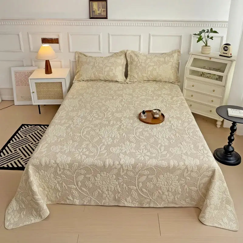 White and gray blue cotton quilted embroidered bedspread set bedroom