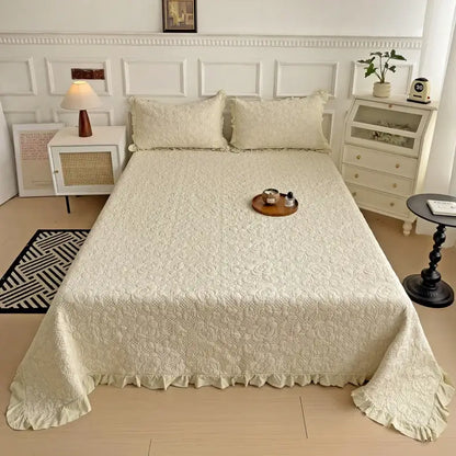 White and gray blue cotton quilted embroidered bedspread set bedroom