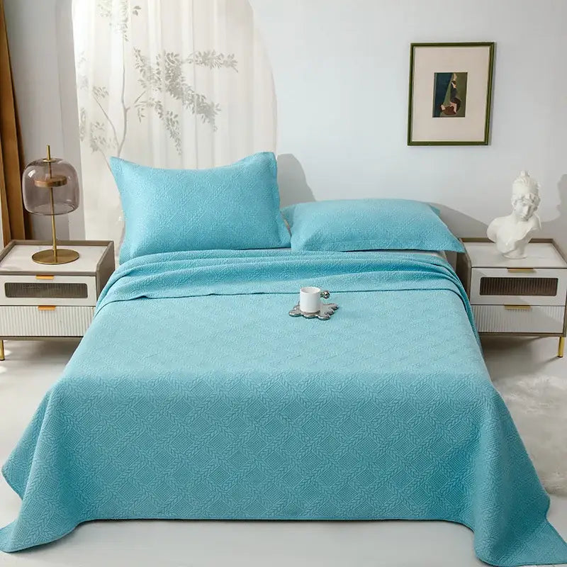 White and gray blue cotton quilted embroidered bedspread set bedroom