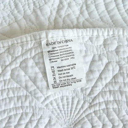 White and gray blue cotton quilted embroidered bedspread set bedroom