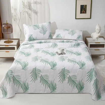 White and gray blue cotton quilted embroidered bedspread set bedroom