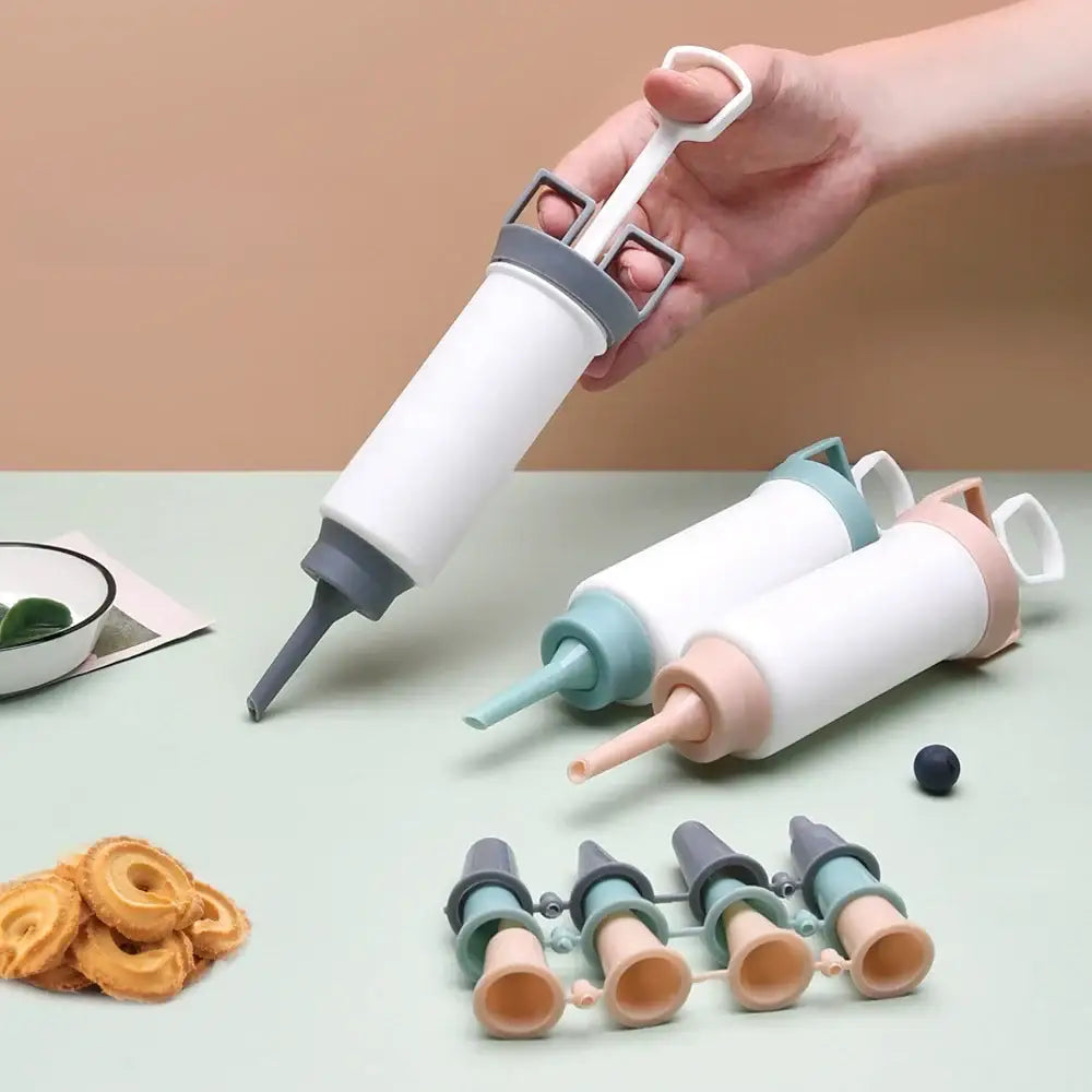 White and gray cake cream decorating gun kitchen pastry syringe set