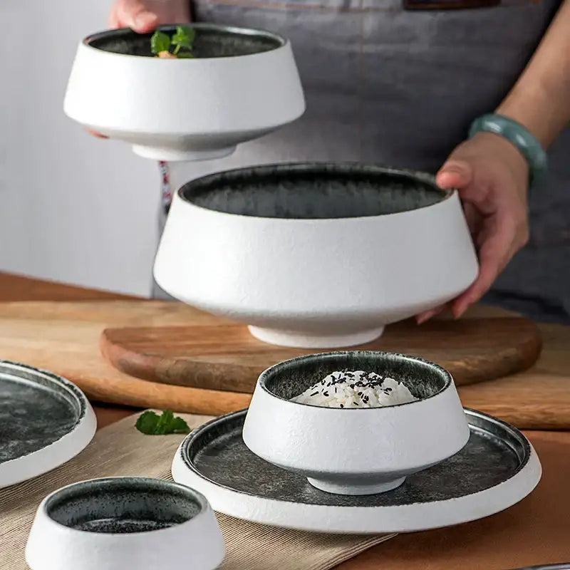 White and grey ice cracked glaze ceramic dinnerware set dining room