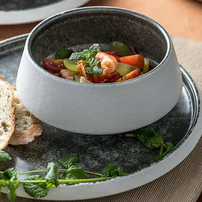 White and grey ice cracked glaze ceramic dinnerware set dining room