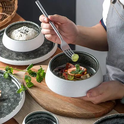 White and grey ice cracked glaze ceramic dinnerware set dining room