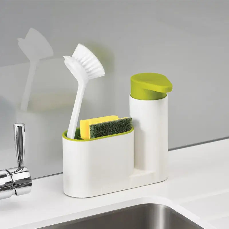 White and lime green soap dispenser kitchen sink organizer