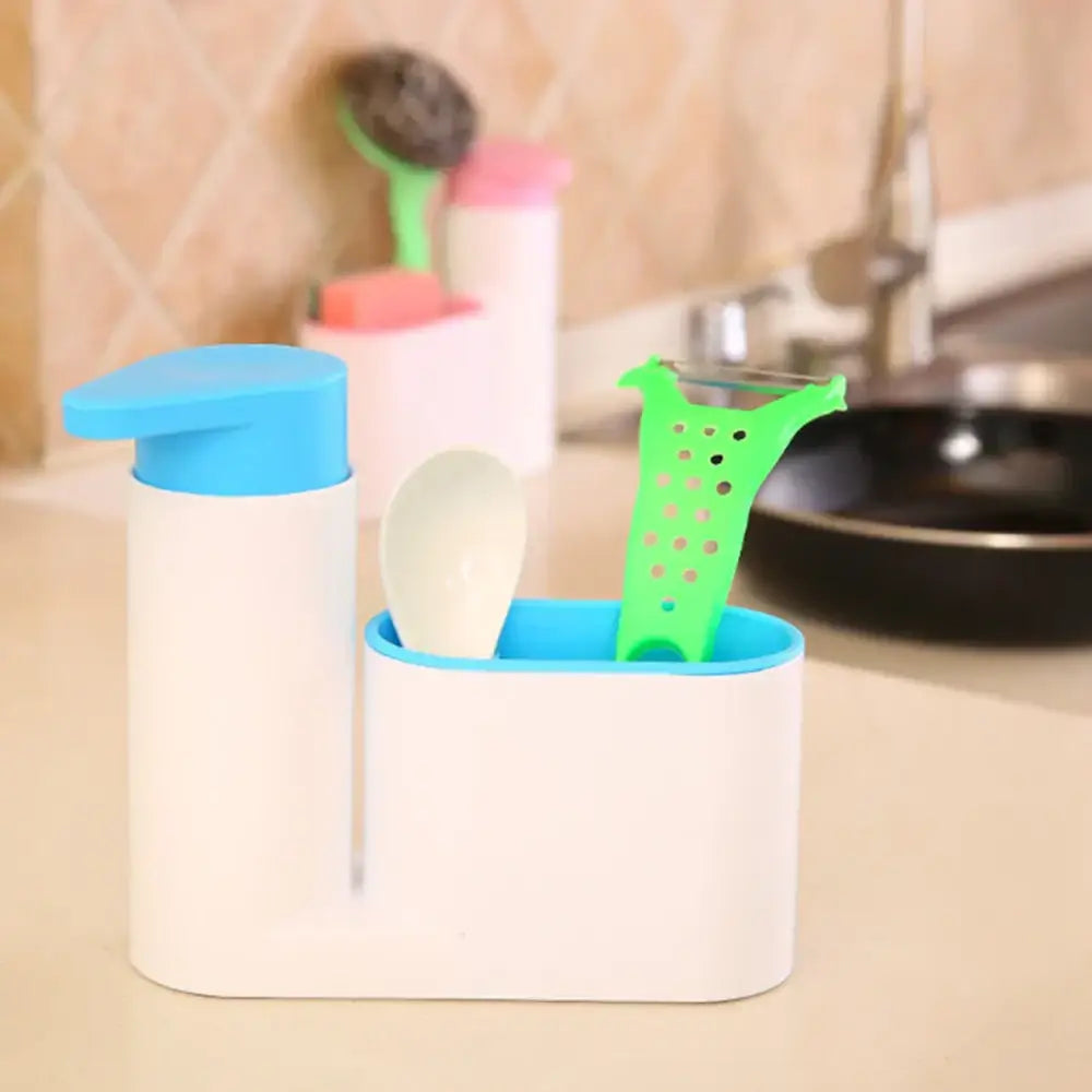 White and lime green soap dispenser kitchen sink organizer