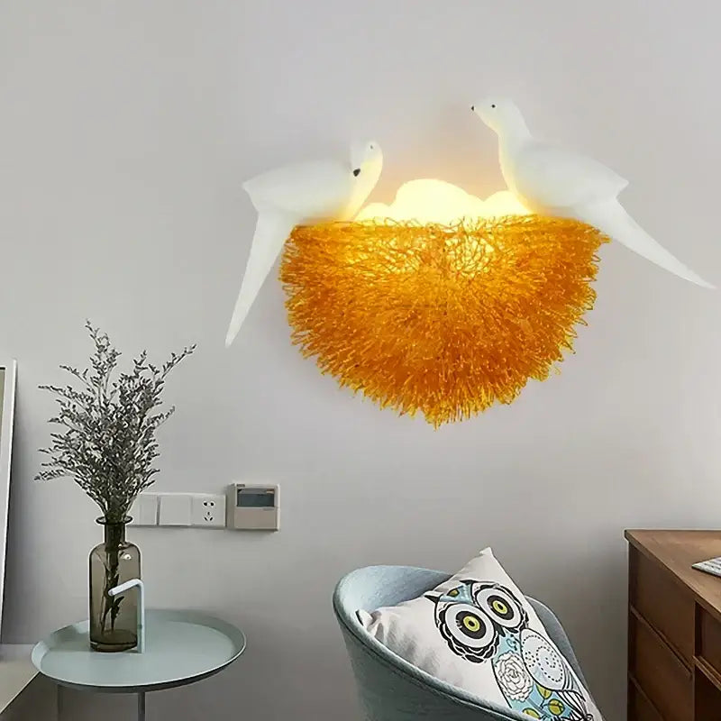 White and orange bird nest led wall lamp bedroom decorative light