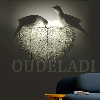 White and orange bird nest led wall lamp bedroom decorative light