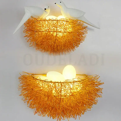 White and orange bird nest led wall lamp bedroom decorative light