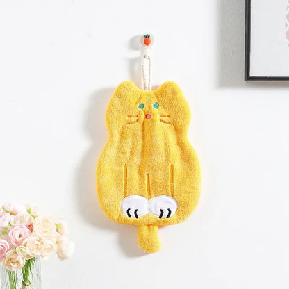 White and orange coral plush cat hand towel bathroom decor